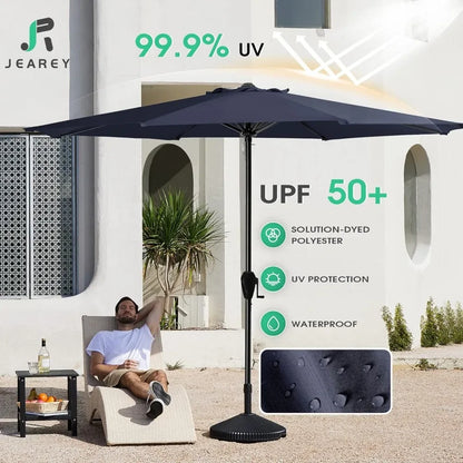 11FT Patio Umbrellas Outdoor Large Market Umbrella with Crank Lift System 8 Sturdy Ribs UV Protection Waterproof Sunproof, Navy