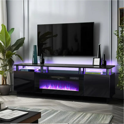 Fireplace TV Stand with 36" Electric Fireplace,LED Light Entertainment Center,2 Tier TV Console Stand for TVs Up