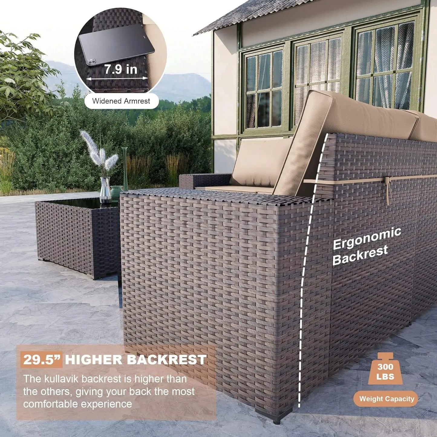13 Pieces Outdoor Patio Furniture Set with 43" 55000BTU Metal Gas Propane Fire Pit Table PE Wicker Rattan Sectional Sofa Patio
