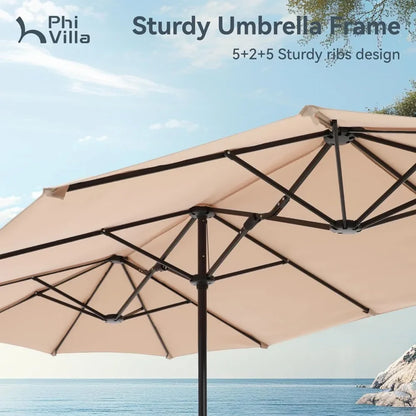 13ft Large Patio Umbrella Double-Sided Twin Outdoor Market Umbrella with Crank Canopy Beige Outdoor Garden Parasol The Beach