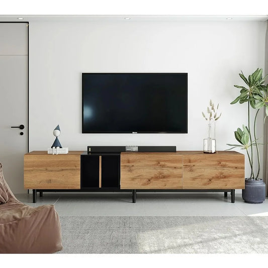 Modern TV Stand for 80 Inch,3 Cabinets & Open Shelves,TV Console Table Media Cabinet